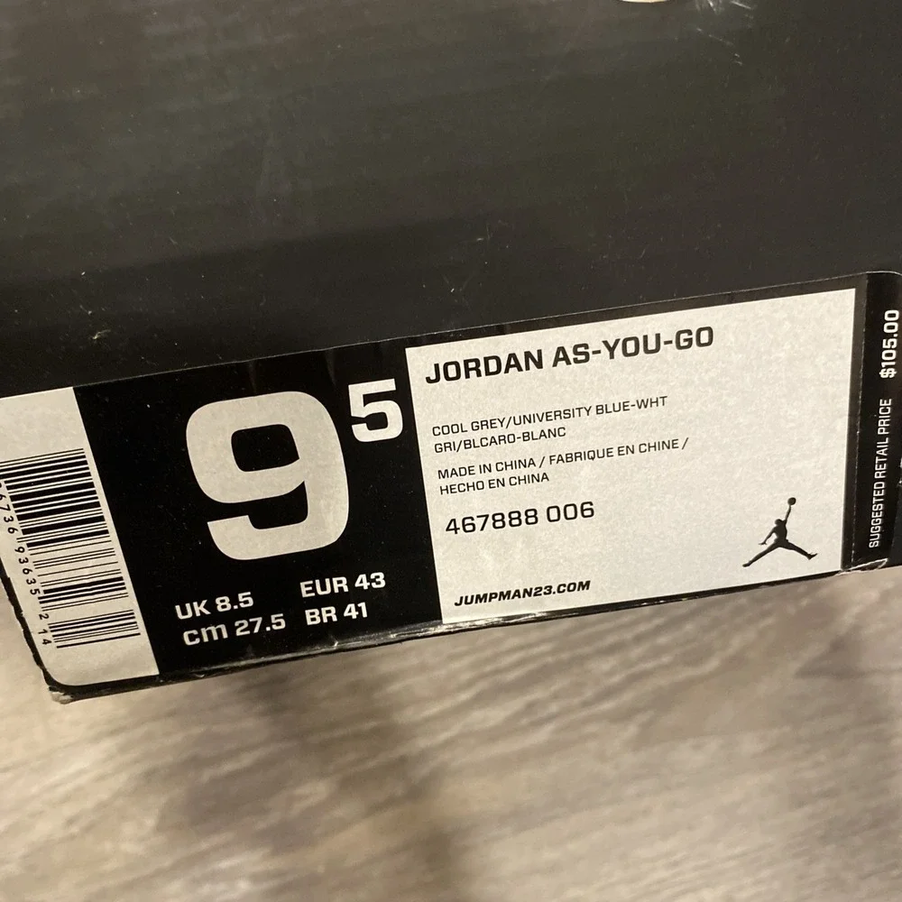 Size 9.5 - Jordan As You Go Cool Grey‎ University Blue